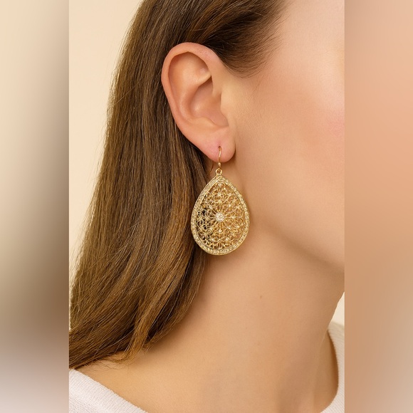 Golden Lace Teardrop Earrings - Picture 3 of 3